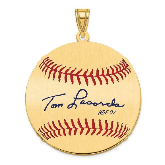 14K Gold Plated Tom Lasorda Signature LG Enamel Baseball Pendant